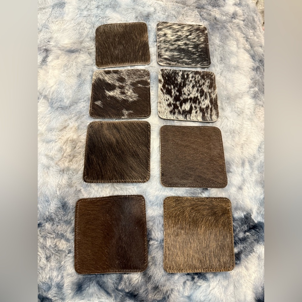 Cowhide Coaster Set of 8pcs Natural Cowhide multipurpose  Hair On Square 4x4